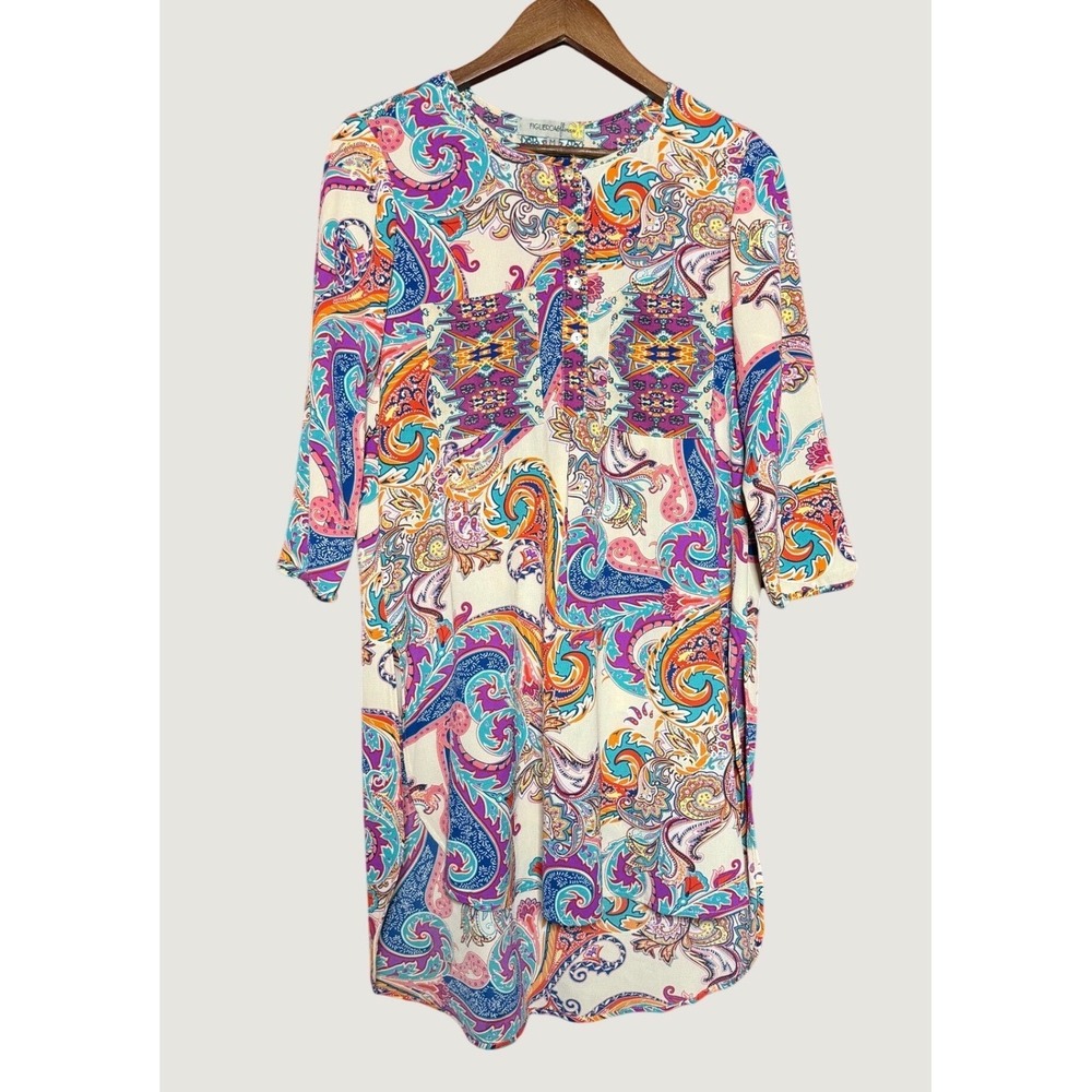 Figueroa & Flower Tunic Top Women Medium Multi Paisley Excellent KEN1474 Boho